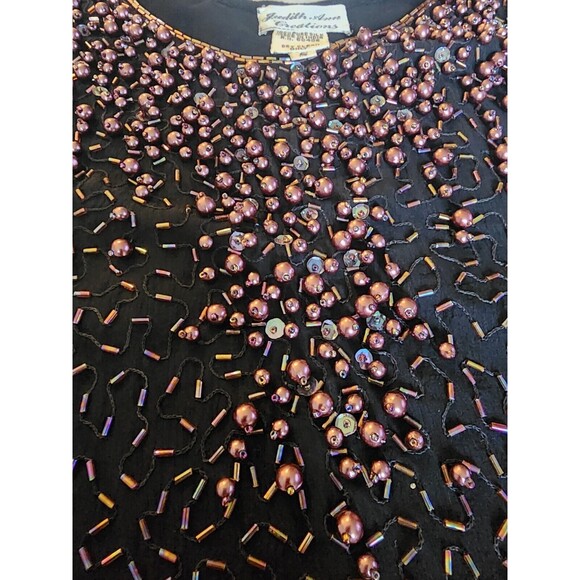 Vintage Judith Anne Creations Small 100% Silk Black & Gold Beaded Flowy Tank Top - Picture 13 of 14